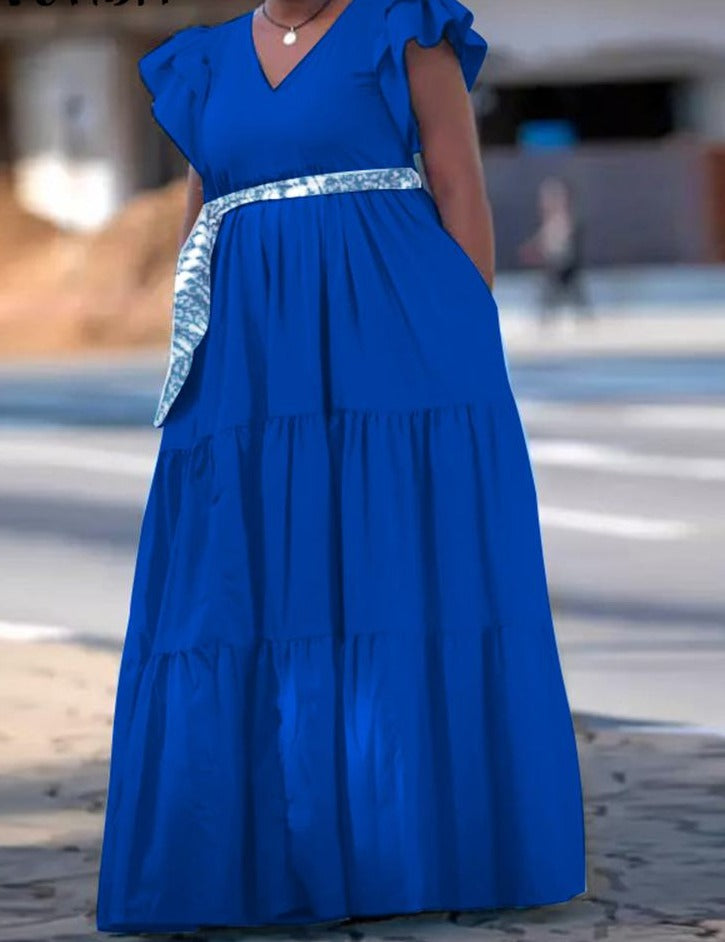 Sleeveless V Neck Long Maxi Summer Dress