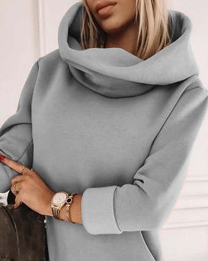 High Neck Long Sleeve Sweatshirt Casual Dress