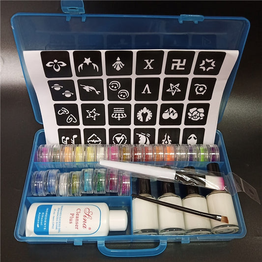 Temporary Diamond Glitter Tattoo Kit 24 Colors Powder 4 Glue For Fake Tattoo