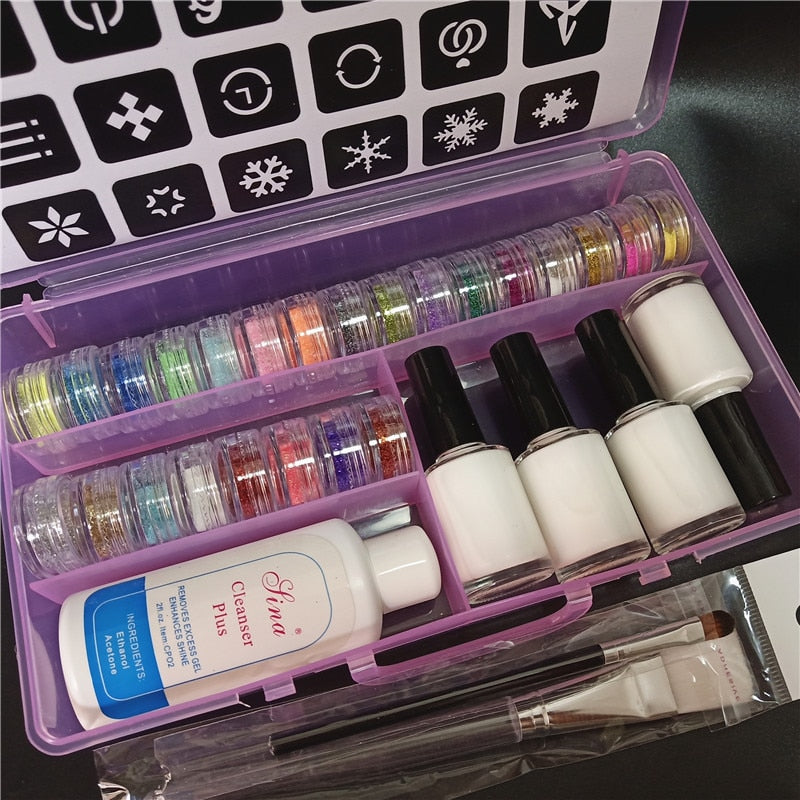 Temporary Diamond Glitter Tattoo Kit 24 Colors Powder 4 Glue For Fake Tattoo