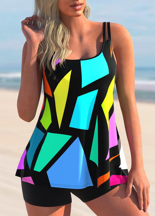 Printed Tankini Swimwear Sports Bathing Suit Beachwear-Two-piece Set