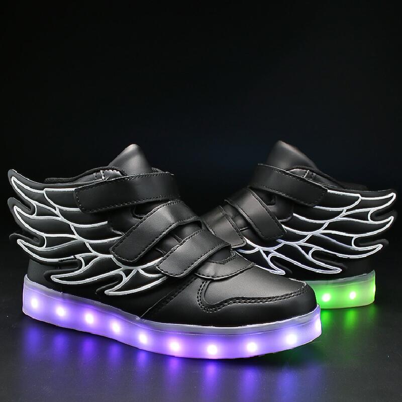 UncleJerry Children Glowing Shoes with wings for Boys and Girls LED Sneakers with fur inside