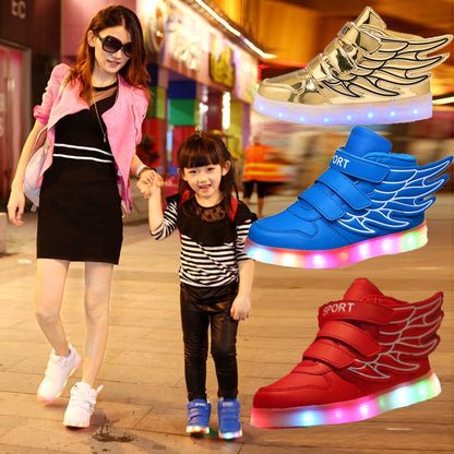 UncleJerry Children Glowing Shoes with wings for Boys and Girls LED Sneakers with fur inside