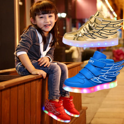 UncleJerry Children Glowing Shoes with wings for Boys and Girls LED Sneakers with fur inside