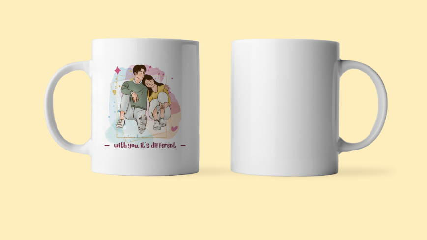 Pink Cyan Romantic Couple Illustration Ceramic Mug 11oz