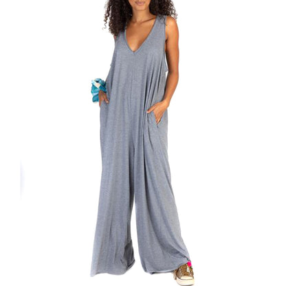 V Neck Casual Loose Boho Jumpsuit - Jumpsuits