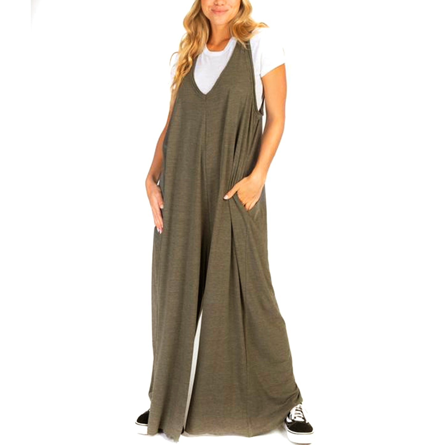 V Neck Casual Loose Boho Jumpsuit - Jumpsuits