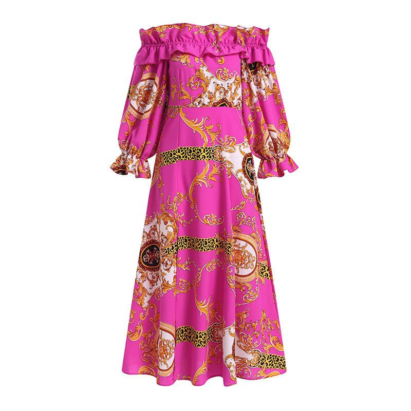 Ruffled Long Sleeve Printed Maxi Dress - Azahshopping