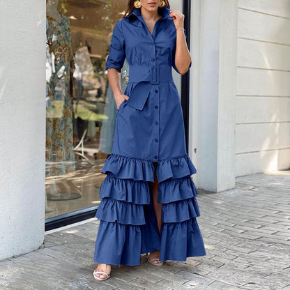 Party Maxi Dress Long Sleeve Denim Dress - Azahshopping