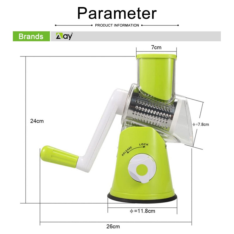 Vegetable Chopper 3 In 1 Round Cutter Potato Spiralizer Home Gadget