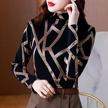 Vintage Elegant Fashion Patchwork Striped T-shirts Spring Autumn 2022 Long Sleeve Turtleneck Skinny Basic Tops Women&#39;s Clothing - T-shirts