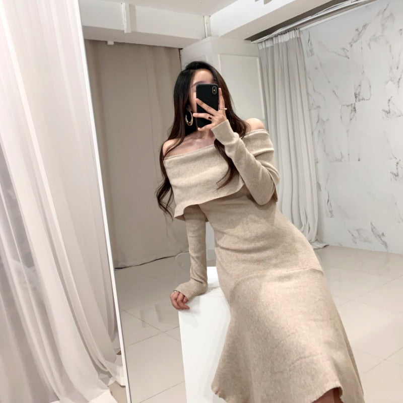 Vintage Sexy Slash Neck Long Sleeve Dress - Azahshopping