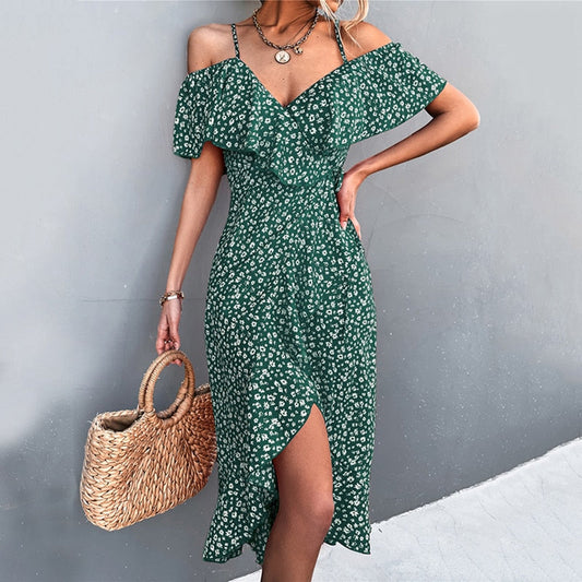 Straps Off Shoulder Dress Floral Print Spring dress