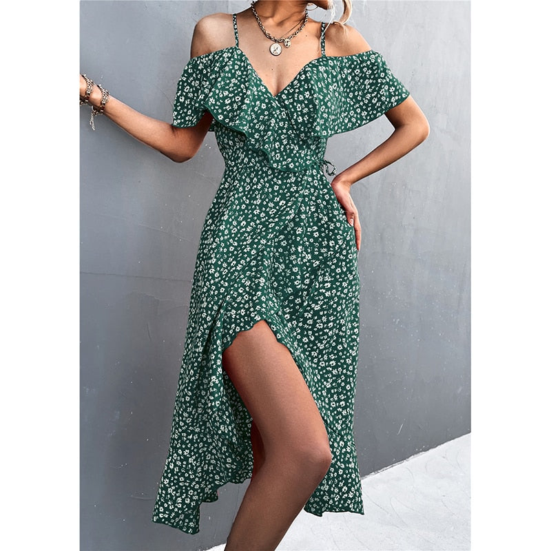 Straps Off Shoulder Dress Floral Print Spring dress