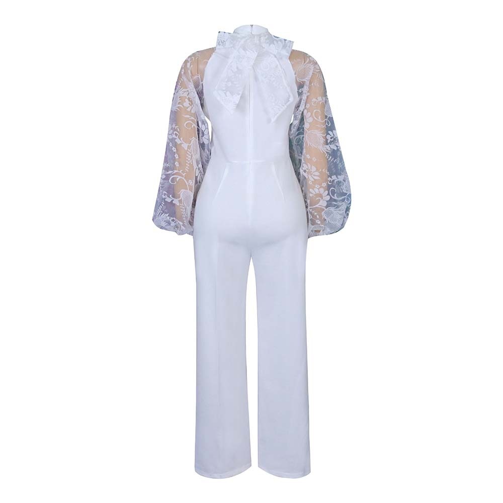 Lantern Sleeve High Waisted White Elegant Jumpsuits For Women