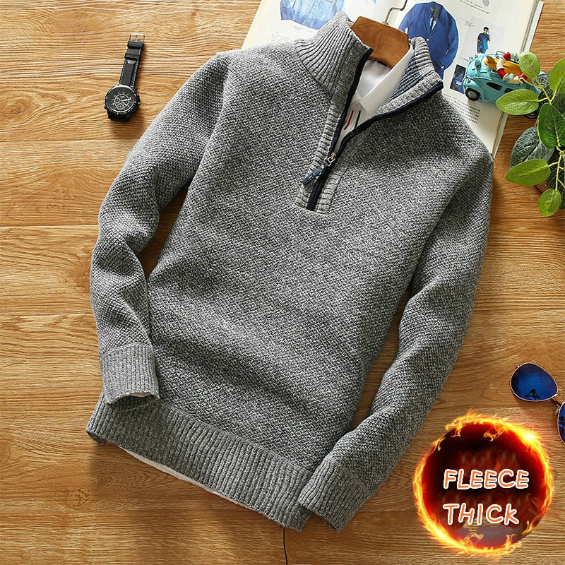 Sweater Half Zipper Turtleneck Warm Pullover Male Slim Knitted Wool