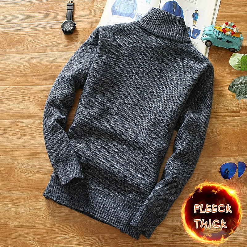 Sweater Half Zipper Turtleneck Warm Pullover Male Slim Knitted Wool