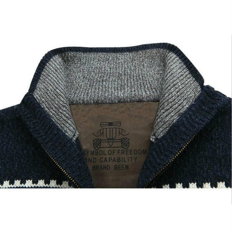 acquard Sweater Coat Slim Stand Collar Tide Wool Knitted Cardigan Full Zip