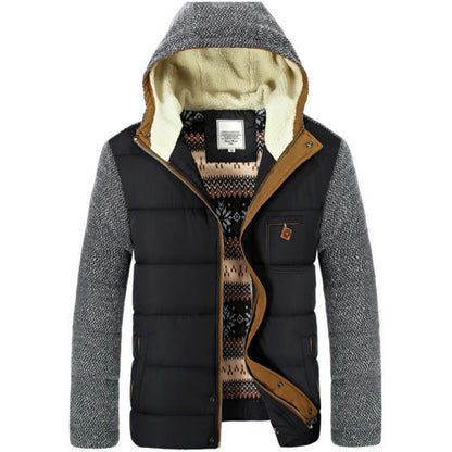 Knitted Long Sleeve Hooded Parkas Patchwork Full Zipper