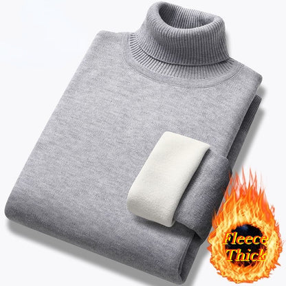 Long Sleeved Turtleneck Pullover High Neck Fleece Warm Slim Fit