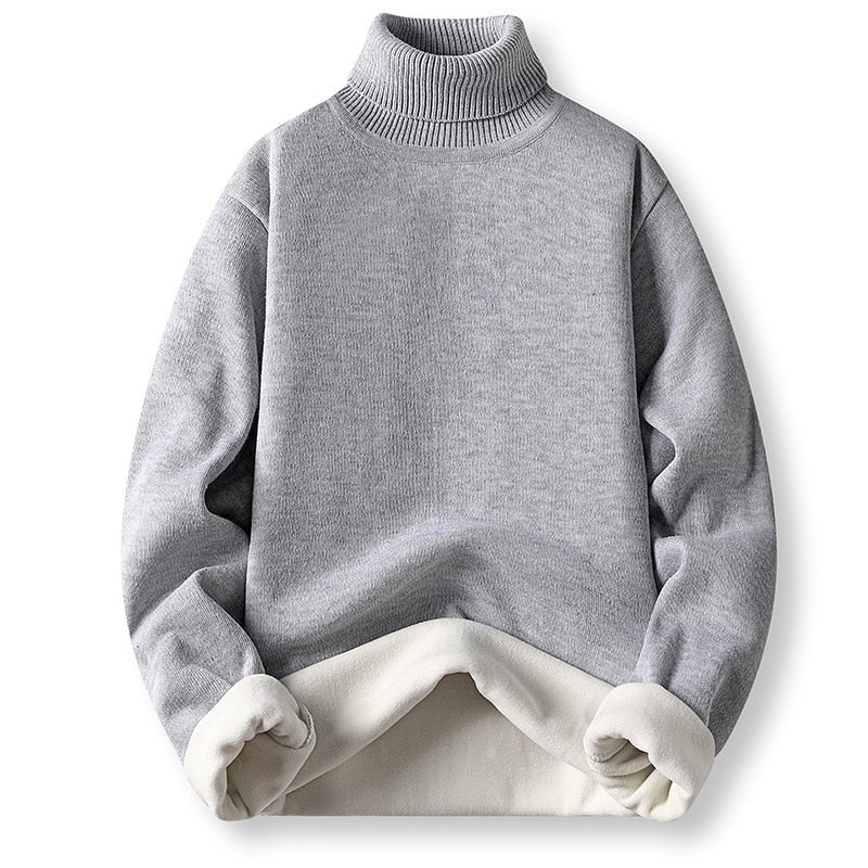 Long Sleeved Turtleneck Pullover High Neck Fleece Warm Slim Fit