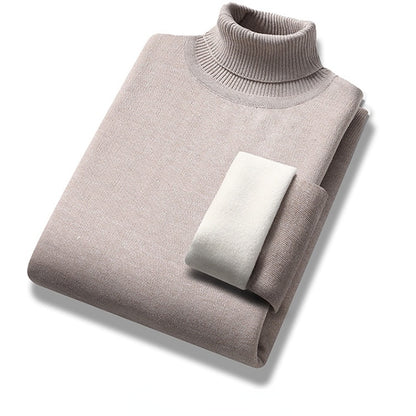 Long Sleeved Turtleneck Pullover High Neck Fleece Warm Slim Fit