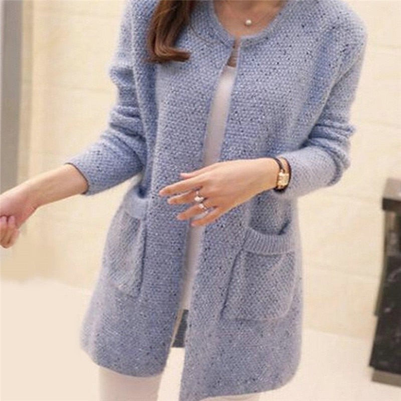 Winter Warm Cardigan Solid Color Knitted Sweater - Azahshopping