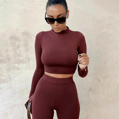 Long Sleeve Crop Tops Tshirt Leggings Pants Set Bodycon Tracksuits