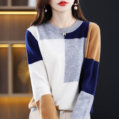 Patchwork Casual Coats Pullover Long Sleeve O-neck Jumper - Pullovers - Azahshopping