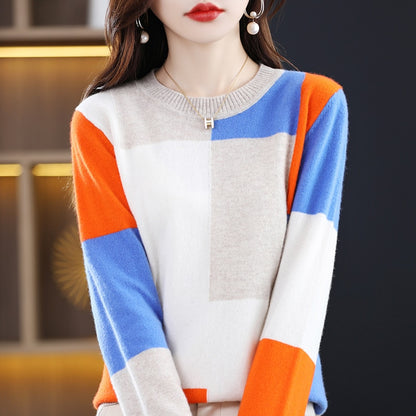 Patchwork Casual Coats Pullover Long Sleeve O-neck Jumper - Pullovers - Azahshopping