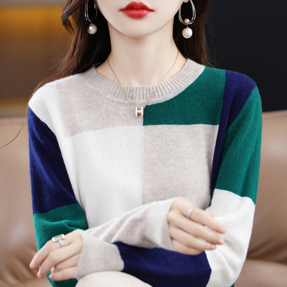 Patchwork Casual Coats Pullover Long Sleeve O-neck Jumper - Pullovers - Azahshopping