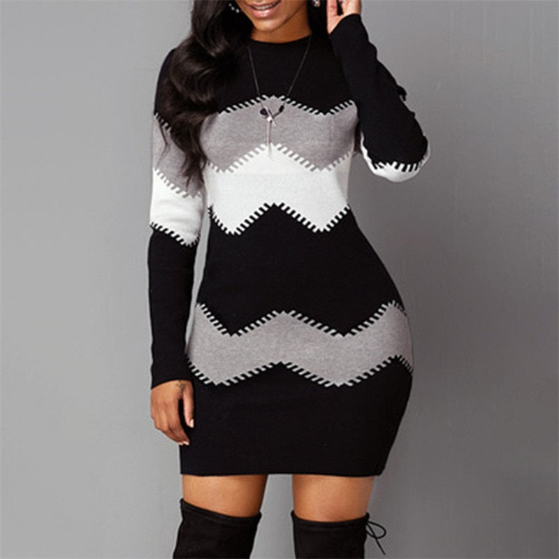 O Neck Warm Sweater Bodycon Dress