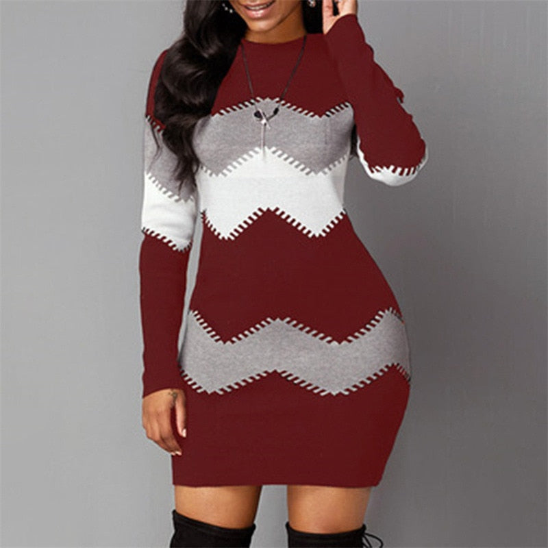 O Neck Warm Sweater Bodycon Dress