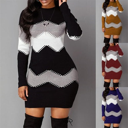 O Neck Warm Sweater Bodycon Dress