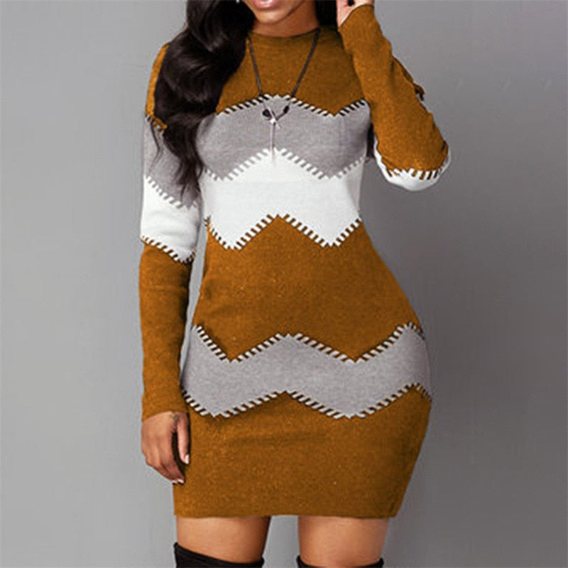 O Neck Warm Sweater Bodycon Dress