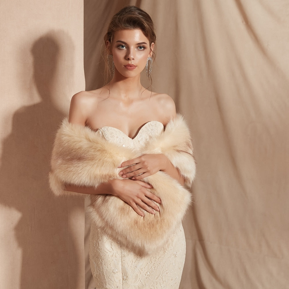 Fur Capes Champagne Wedding Bolero Faux Stole Bridal Coat