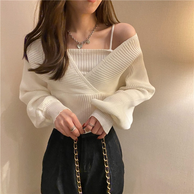 One Size Loose Knitted Pullover Sweater Top