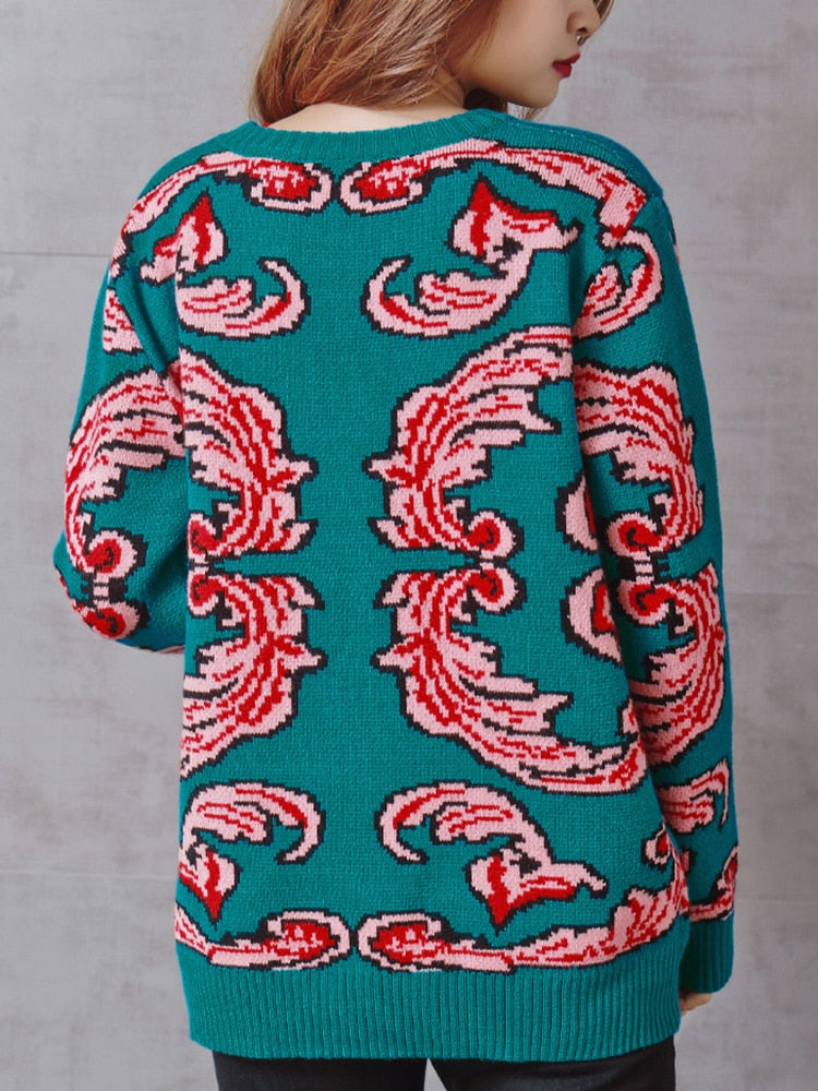 Vintage Warm Thicken Sweaters Ufo Clouds Jacquard Pullovers