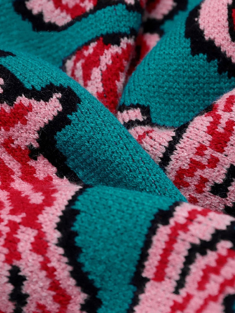 Vintage Warm Thicken Sweaters Ufo Clouds Jacquard Pullovers