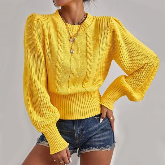 Pullover Lantern Sleeve Knitted Sweater