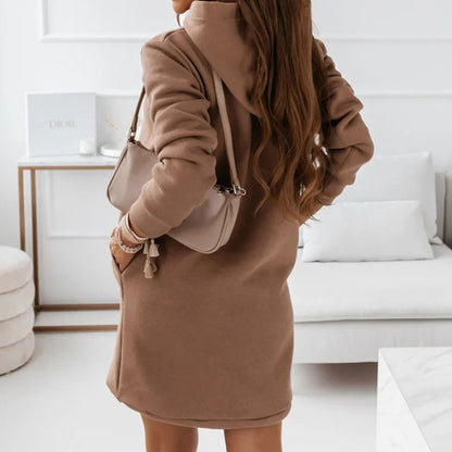 Vintage Pockets Loose Hooded Sweatshirt Long Sleeve Dress