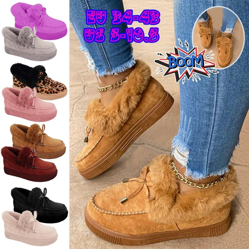 Winter Boots Female Ankle Shoes Suede Leather Snow Boots Plush Natural Fur