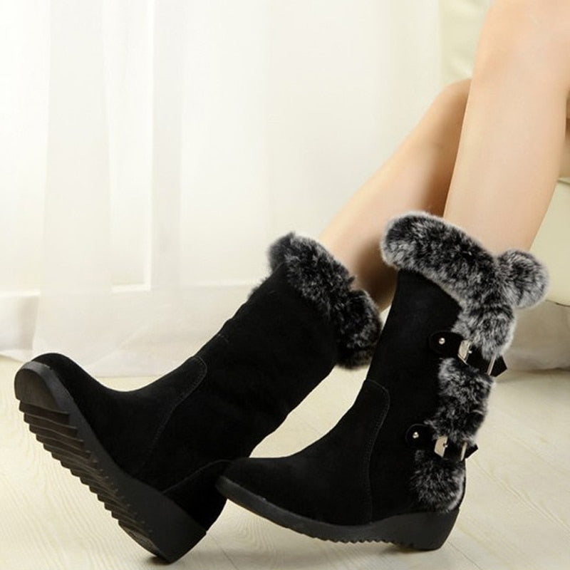 Women Winter Boots Flock Winter Thigh High Suede Mid-calf Boots