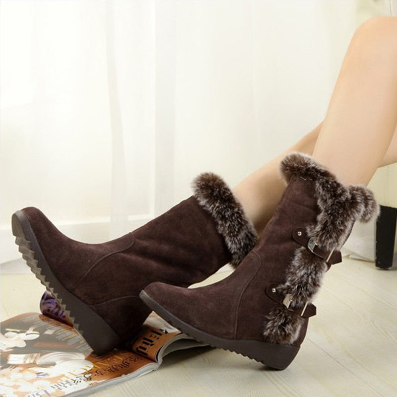 Women Winter Boots Flock Winter Thigh High Suede Mid-calf Boots