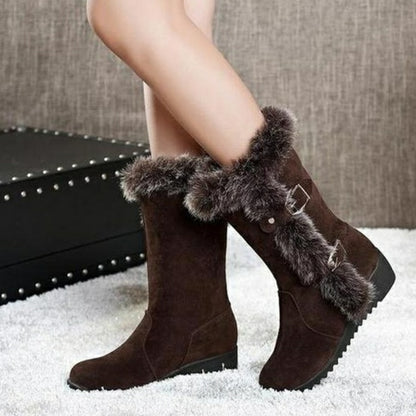 Women Winter Boots Flock Winter Thigh High Suede Mid-calf Boots