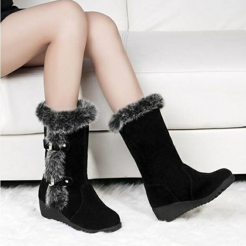 Women Winter Boots Flock Winter Thigh High Suede Mid-calf Boots