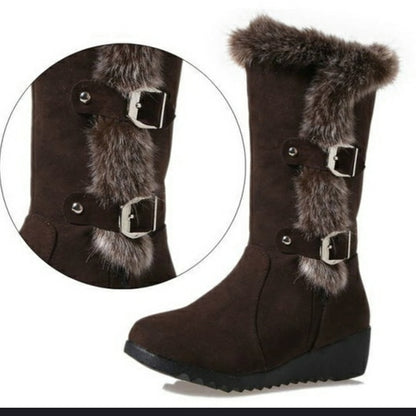 Women Winter Boots Flock Winter Thigh High Suede Mid-calf Boots