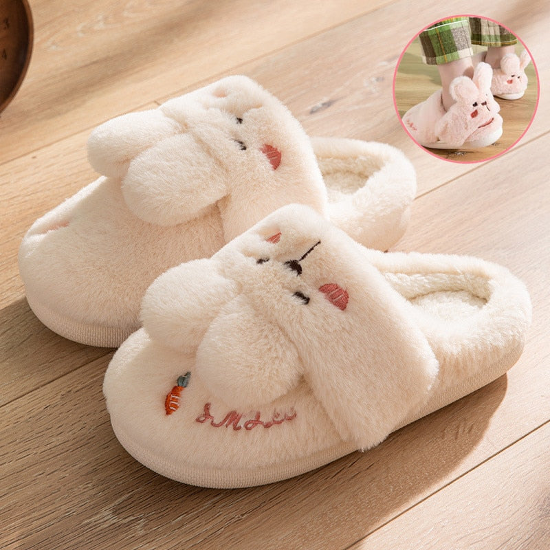 Non-slip Soft Warm House Shoes Men Ladies Indoor Bedroom Couples Cartoon Rabbit Bear Floor Slides