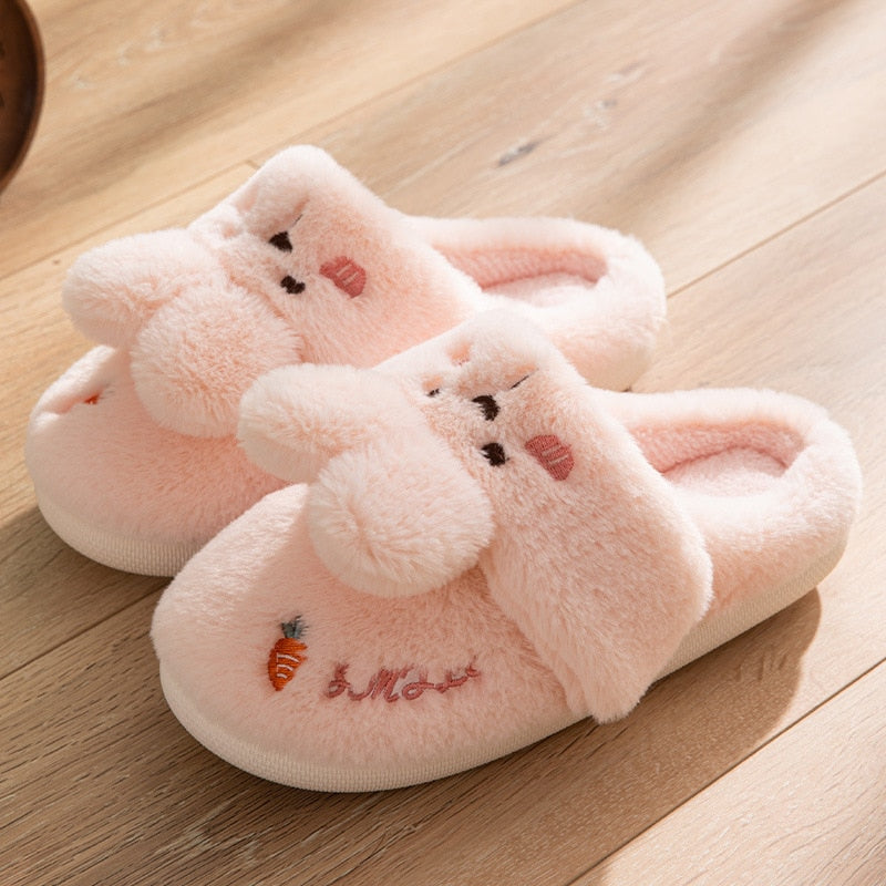 Non-slip Soft Warm House Shoes Men Ladies Indoor Bedroom Couples Cartoon Rabbit Bear Floor Slides