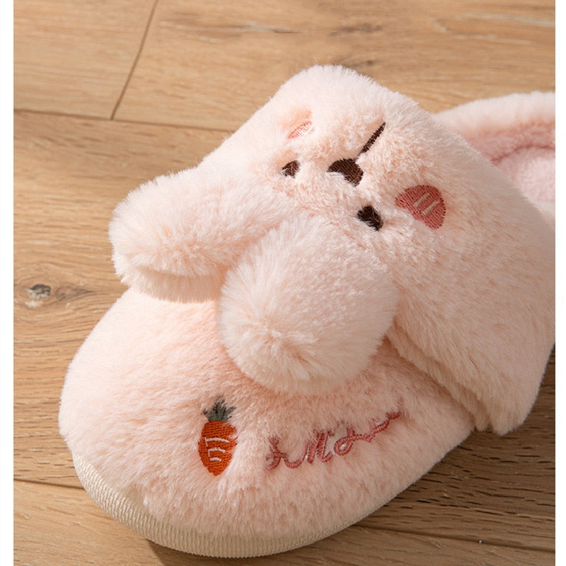 Non-slip Soft Warm House Shoes Men Ladies Indoor Bedroom Couples Cartoon Rabbit Bear Floor Slides